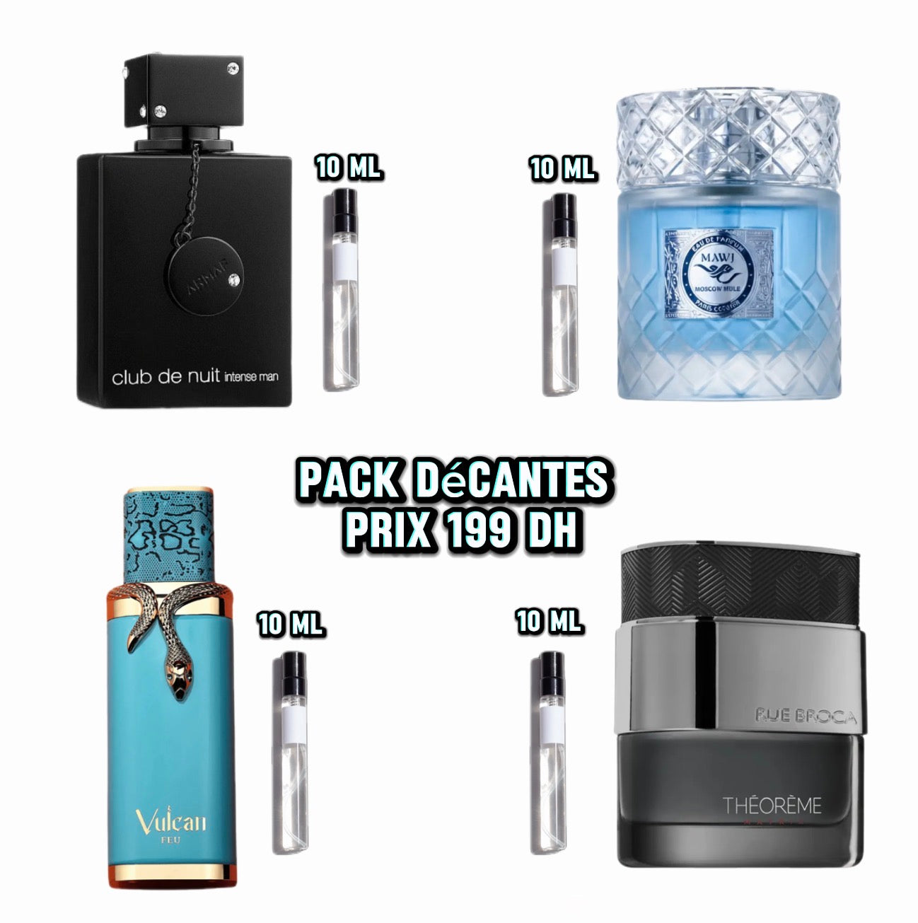 Pack 10 ml (vulcan feu + théorème matrix + mawj + club de nuit ) 10 ml gratuit 🎁
