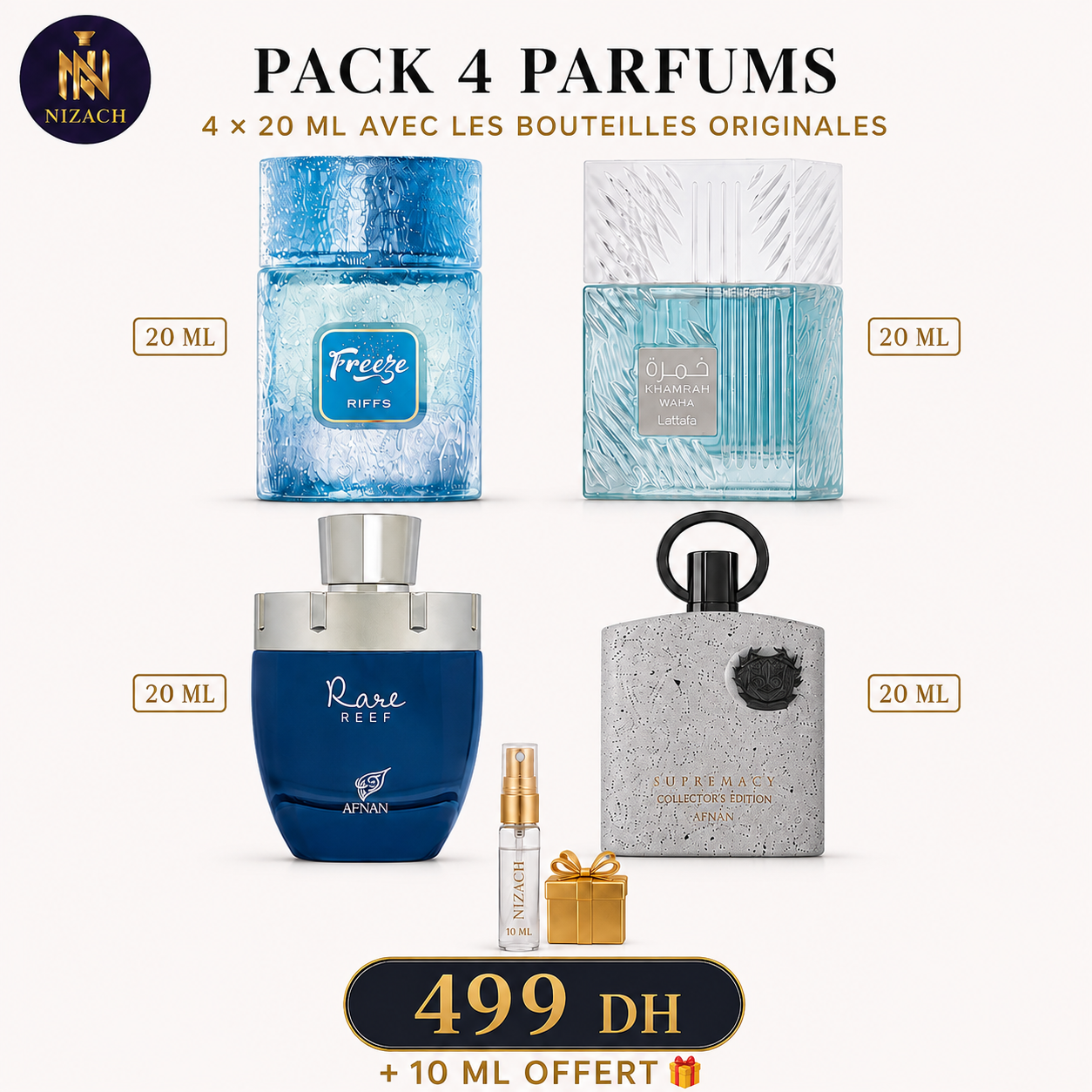 Pack 4 Parfums – 4×20ml avec les bouteilles originales + 10ml offert | 499 DH