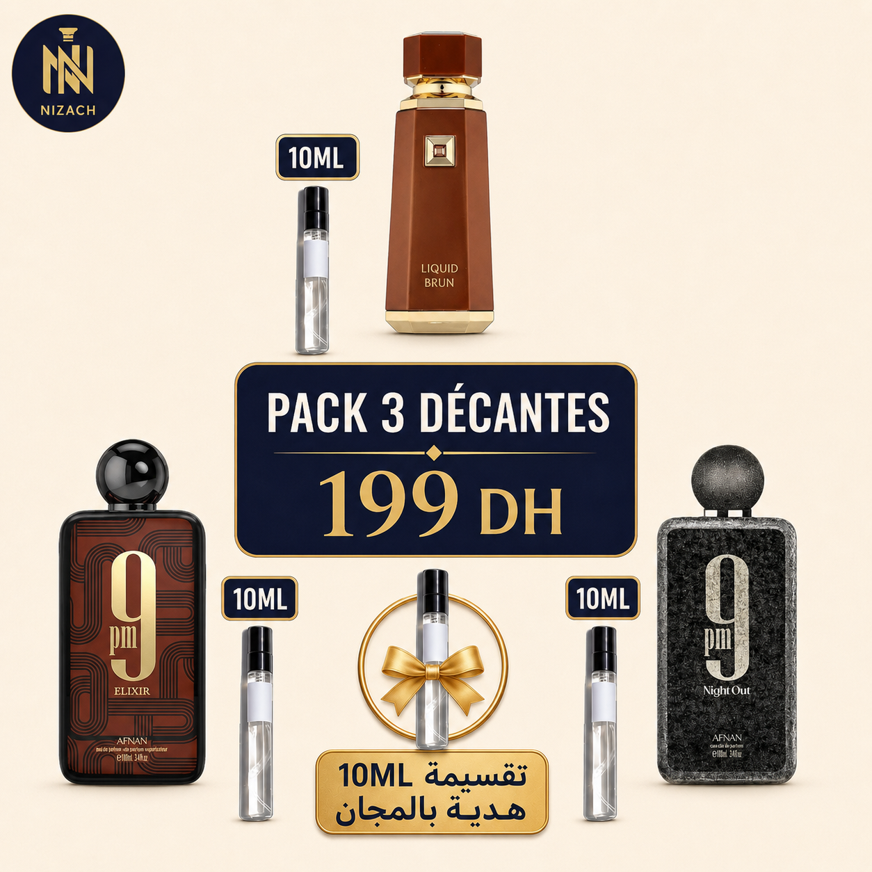 Pack  ( 10 ml liquid brun + 10 ml 9 pm night out + 10 ml 9 pm elixir )+ 10 ml gratuit 🎁